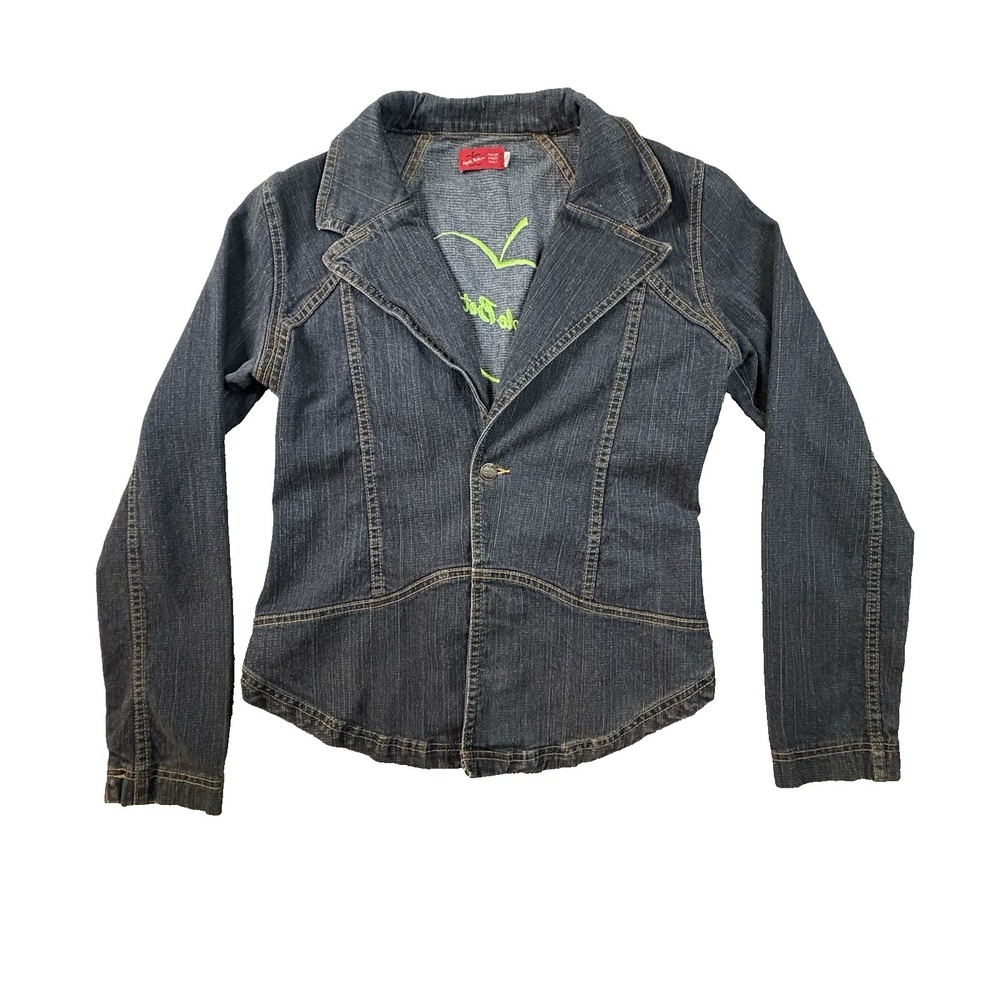 Apple‎ Bottoms Women's L Blue Denim Jacket Embroidered Y2K Made in USA SEE DESC